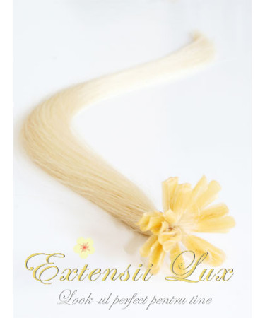 Extensii cu cheratină din păr natural, nuanța Blond Platinat #613